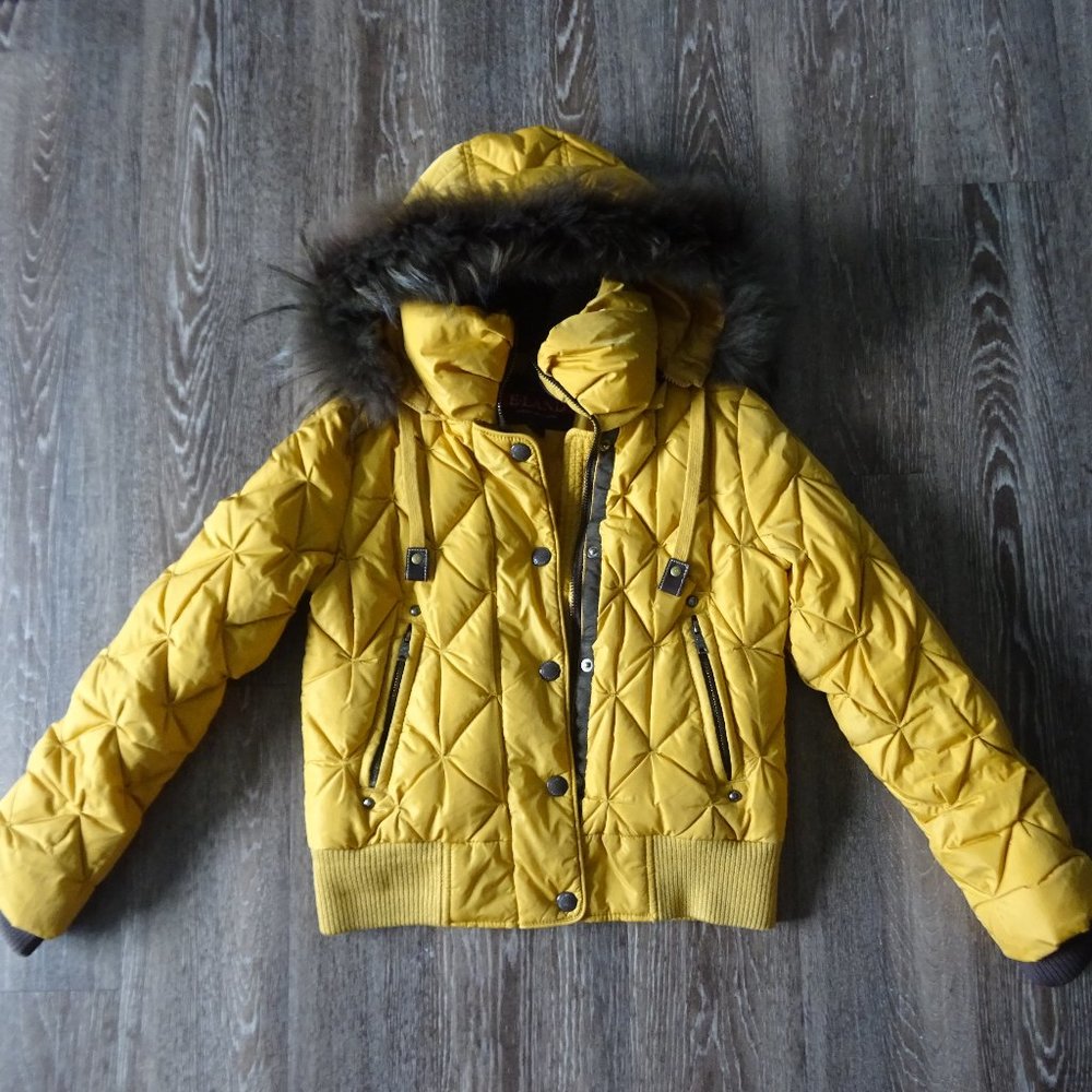 E land mustard puffer jacket